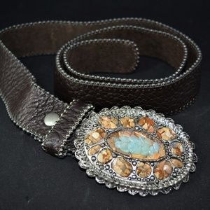 🎁NWT!  LEATHER ROCK BELT with STONE BUCKLE  36"